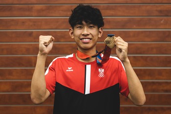 BANSKA BYSTRICA,SLOVAKIA,30.JUL.22 - OLYMPICS - EYOF, European Youth Olympic Festival Banska Bystrica 2022, badminton, men. Image shows Pascal Cheng (AUT).
Photo: GEPA pictures/ Daniel Goetzhaber