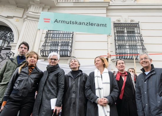 VIENNA, AUSTRIA - MAY 12: Spokesperson of SOS Mitmensch SOS-Mitmensch, artist Martina Poel, managing director of independent womens shelters Austria Maria Roesslhumer, chairwoman of the Austrian Platform for single parents Evelyn Martin, activist aga