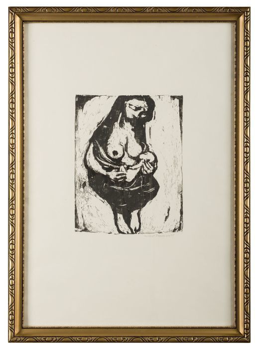 Stillende Mutter, 1955

Holzschnitt, Stockgröße 28 x 21,5 cm, im Rahmen 67 x 48 cm (Rahmen abgerieben)
handsigniert, datiert sowie im Stock monogrammiert, aus Privatsammlung 

Ausrufpreis: 200,-