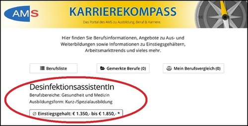 Screenshot www.karrierekompass.at